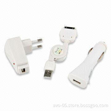 In-car Three-in-one Charger for Apple's iPhone and iPod, with 110 to 220V Rated Voltage